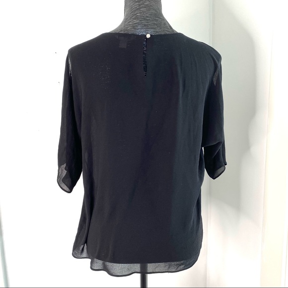 Calvin Klein Semi Sheer Pleated Front Cold Shoulder Top - Picture 6 of 11